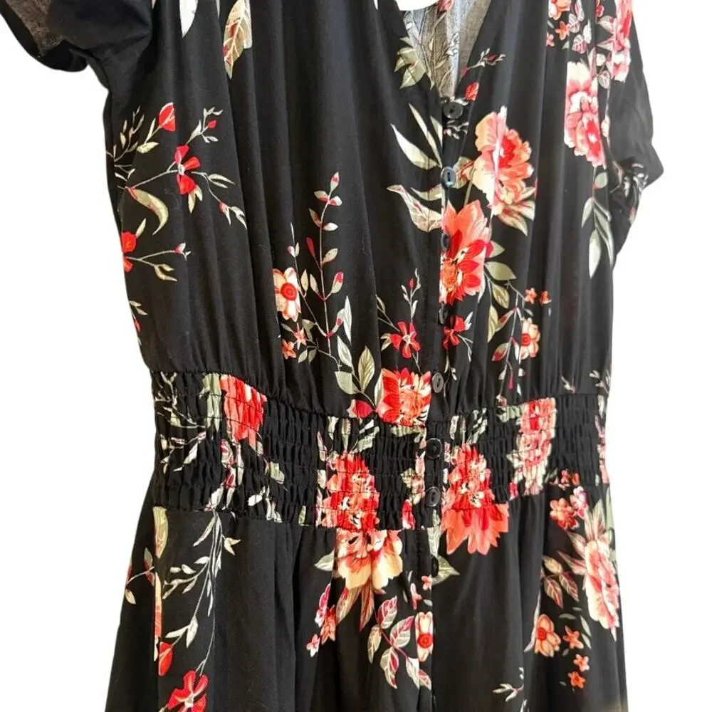 Rusttydustty Floral Boho Maxi Dress‎ Black Button Front XL Cottagecore Romantic - Picture 10 of 11
